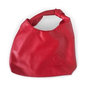 Shiseido Red Faux Leather Small Handbag Hobo Purse NWOT Floral Stamp NEW Travel